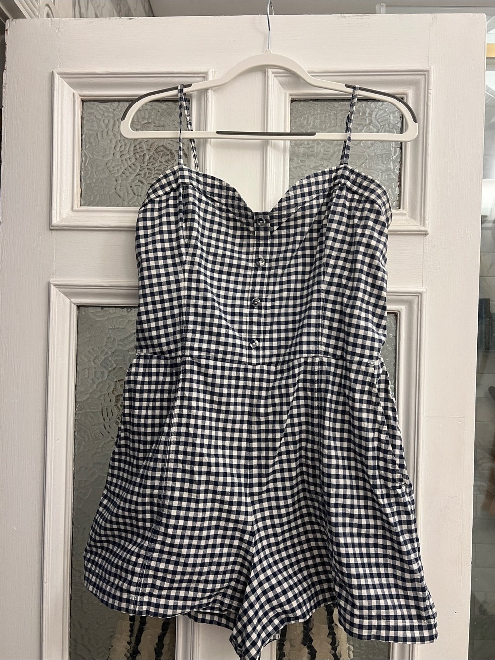 Abercrombie gingham plaid checker navy romper XL
